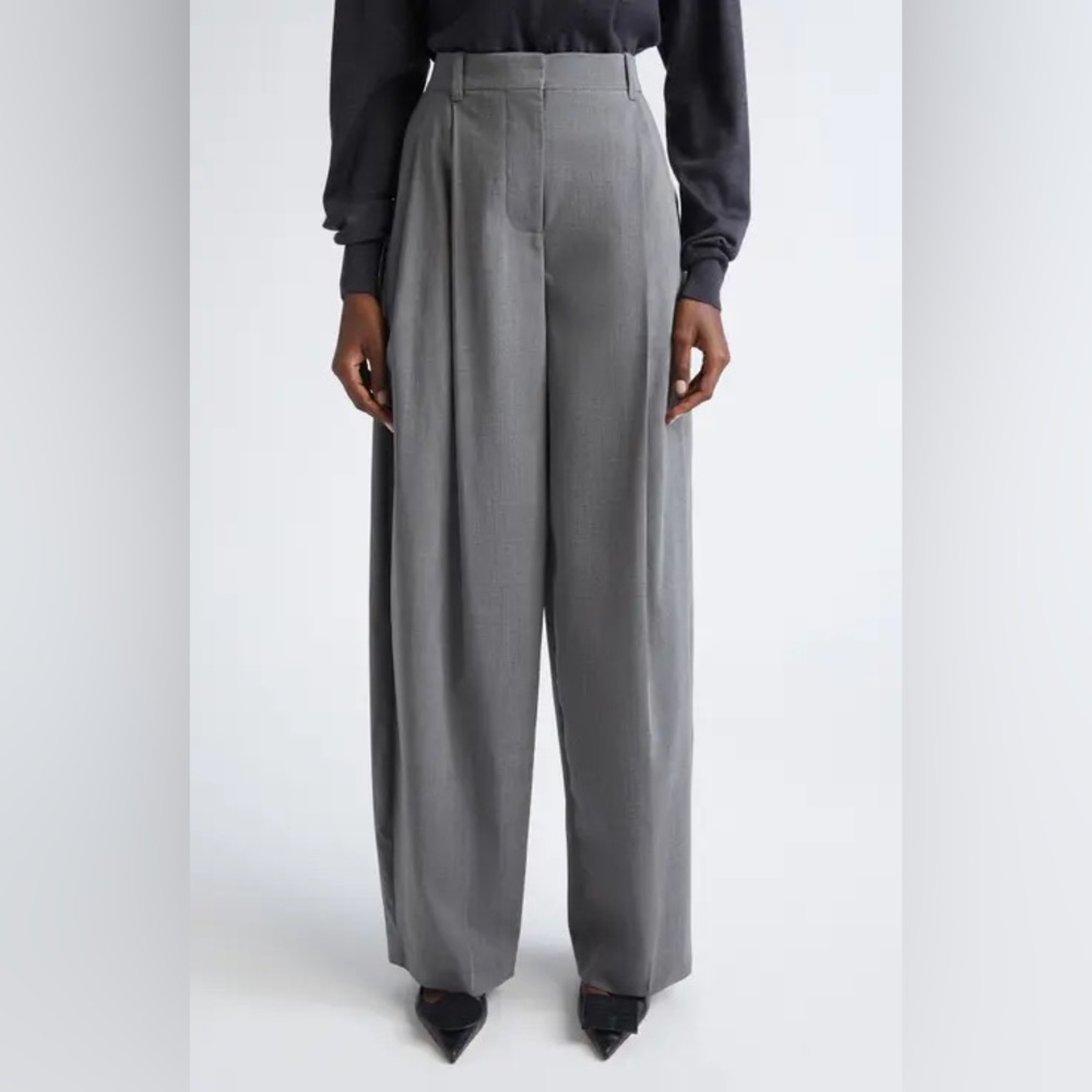topshop high waist pleated extreme wide leg tailored pants in gray wool